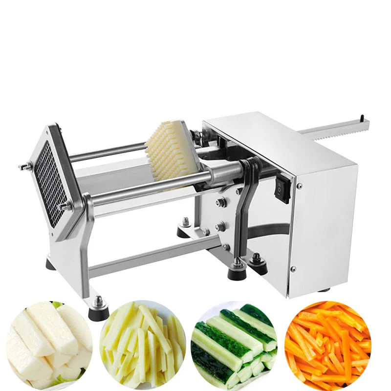 

Electric Potatoes French Fries Chips Cutter Slicer Commercial Vegetables Onion Carrots Cucumber Strips Slicing Machine