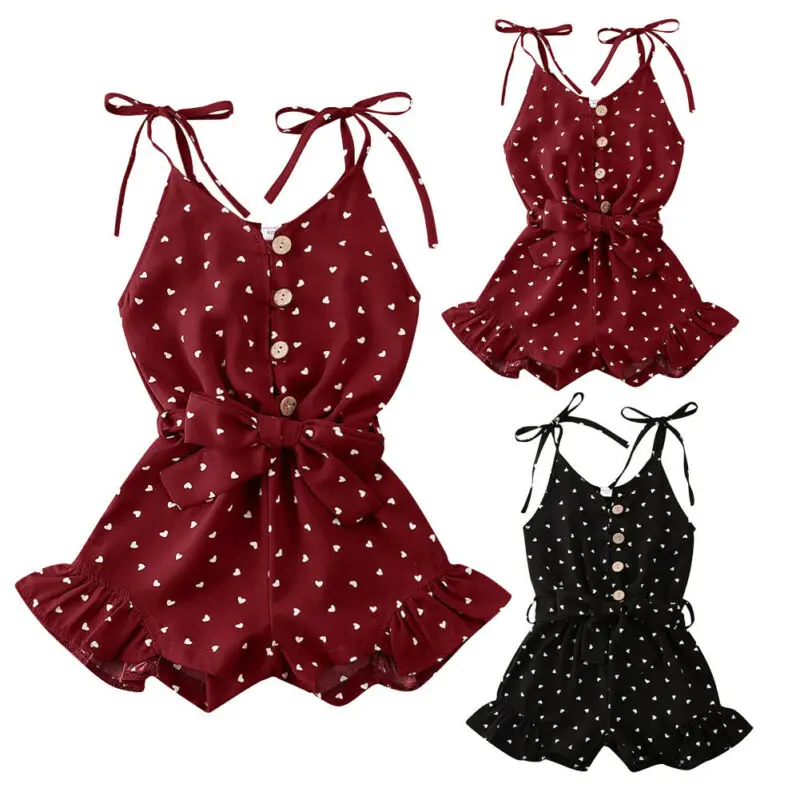 lioraitiin 1-6 Years Toddler Kid Baby Girl Clothes Sleeveless Romper Bow Print Summer Holiday Outfit 2Colors