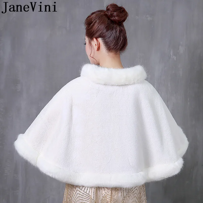 JaneVini-chales de piel sintética para mujer, abrigo cálido para fiesta de noche, capa, Bolero, blanco, Invierno