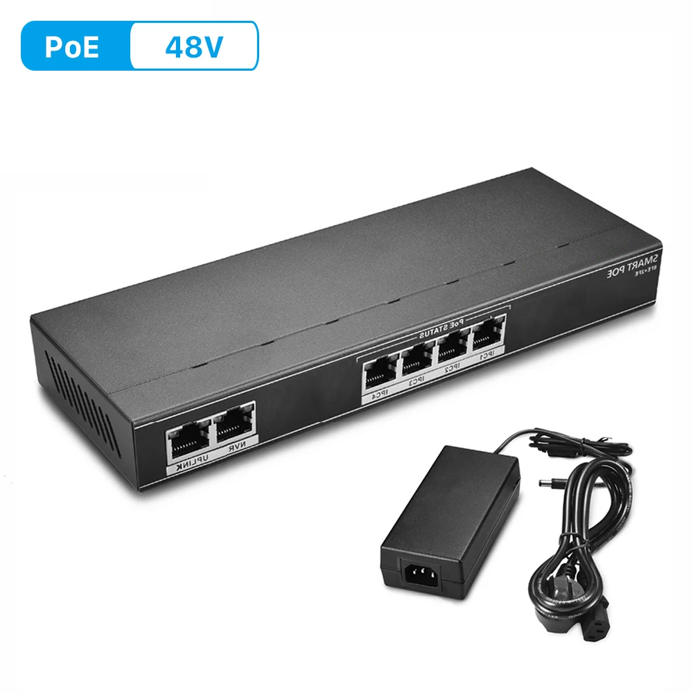 

4CH Ethernet PoE коммутатор для ip-камеры с питанием по POE 2 + 4 порта 100 Мбит/с 65 Вт Power over Ethernet IEEE802.3af 250 м мощность транзита расстояние