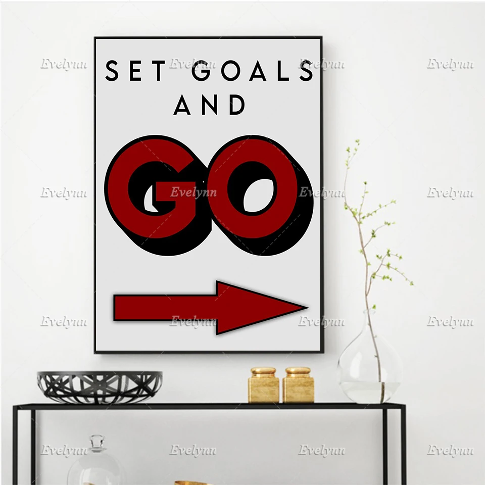 Set Goals and Go Inspirational,Motivational Poster Modern Painting Decor Hd Print Wall Art Canvas Office Corridor Floating Frame