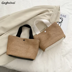 Sommer Woven Taschen Neue Mode Solide Stroh Alle-spiel Haspe Totes Eimer Weibliche Strand Urlaub Casual Handtaschen Koreanische ulzzang Tasche