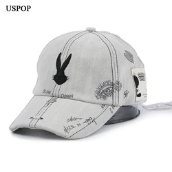 USPOP Bugs Bunny-gorras de béisbol de mezclilla lavables para mujer, gorra con visera de graffiti bordada, Primavera