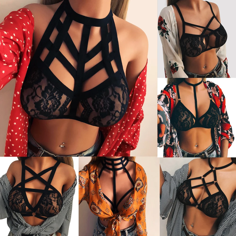 New Sexy Women's Lingerie Hollow Cage Harness Lace Bra Bandage Push Up Crop Top Bralette Bustier Sport Underwear Bikini Swimsuit