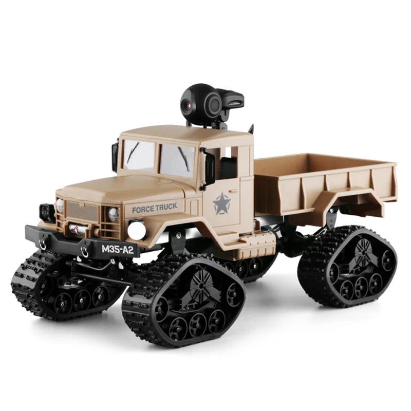 Fy001 1/16 2.4G 4Wd Rc Car 720P 0.3Mp Camera Wifi Fpv Brushed Off-Road Military Truck W/ Led Light VS WPL WLtoys Crawler Model