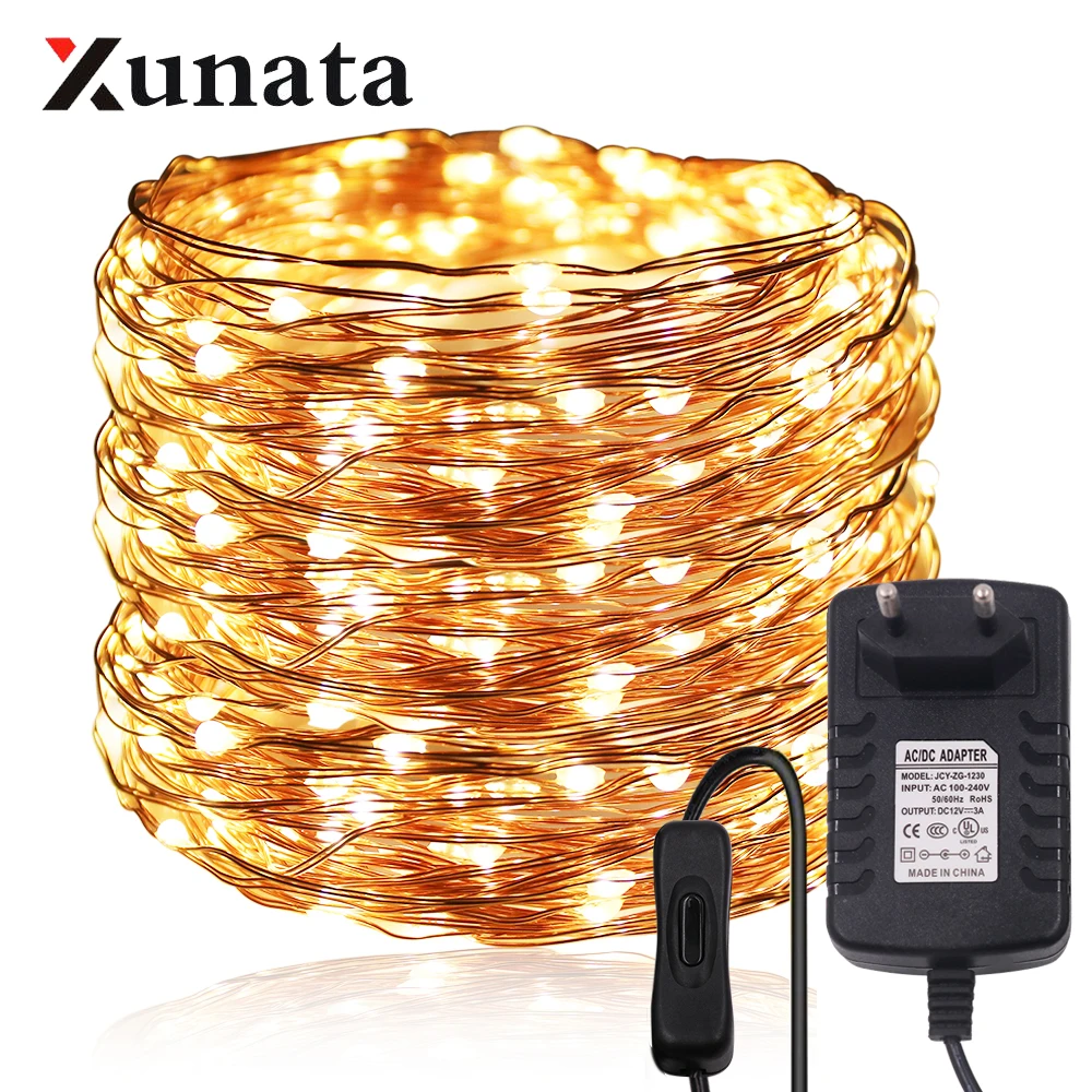 

10m 20m 30m LED String Lights 12V Copper Wire Fairy Lights Xmas Lamp Navidad Christmas Party Wedding Decoration +EU Power Supply