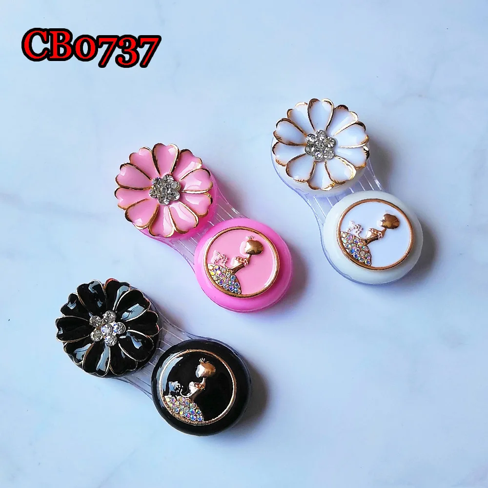 

High Quality Contact Lens Case Girl and Flower Diamond Pocket Box Convenient Travel Box for Lenses Container CB0737