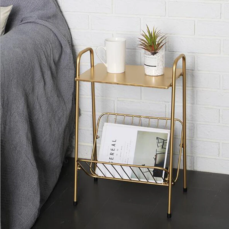 

Creative Golden Iron Coffee Table for Living Room, Sofa Side Table, Movable Small End Table, Metal Magazine Rack, Home Furniture