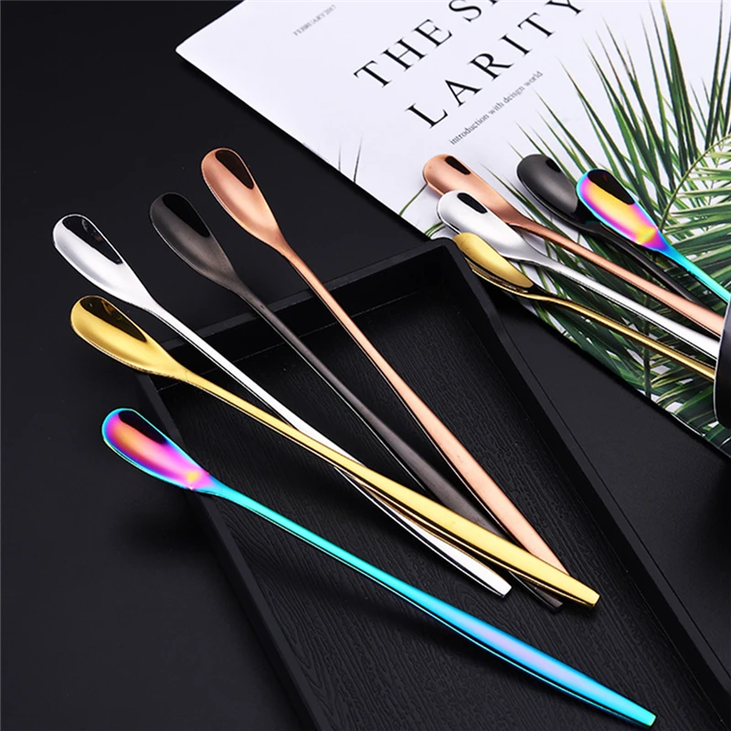 15.2 x 1.4CM Coffee Mixing Spoon Stainless Steel Long Handle Teaspoon Ice Cream Dessert Scoop Tableware Kitchen Supplies