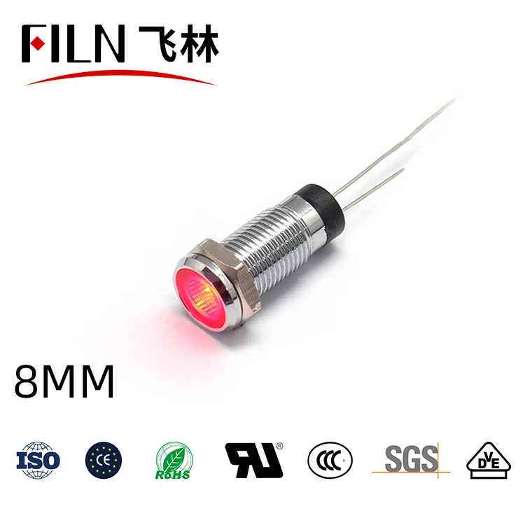 FILN CE flache kopf 8mm 12v 24v 110v 220v metall led-anzeige licht küche ausrüstung signal lampe ohne draht