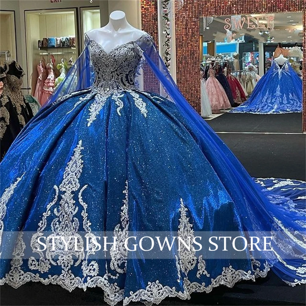 Cinderella Off De Schouder Baljurk Kralen Quinceanera Jurk Met Cape Prinses Corset Jurken Applicaties Vestidos De 15 Años