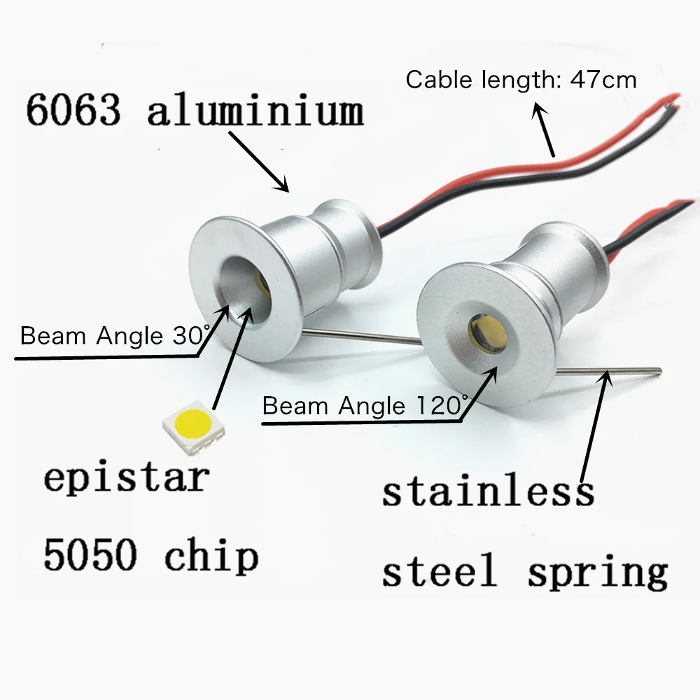 Minifoco LED empotrado para interiores, lámpara de techo regulable de 12V, 1W, IP65, para escaparate, iluminación de escalera