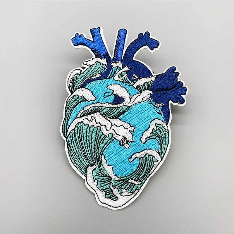 Heart blue heart of the sea Embroidered patch Iron On Clothes For Clothing Sticker Cartoon Badges Applique DIY Sewing Decorative