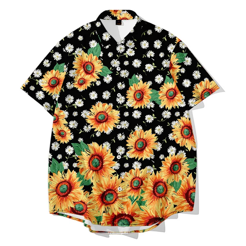 

LCFA Men's shirt creative Thin section daisy sunflower 3D digital printing men's thin casual short-sleeved Hawaiian shirt 5XL