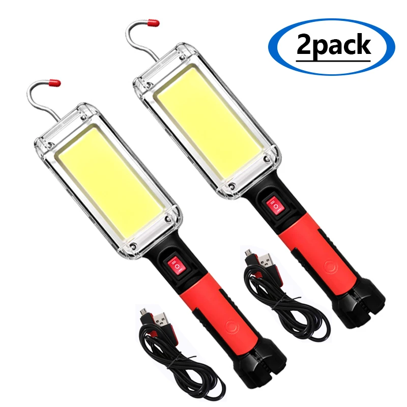 2Pack 800W Powerful Flashlight Torch USB Rechargeable COB Work Light Camping Tent Work Maintenance Lantern Lamp with Magnet Hook