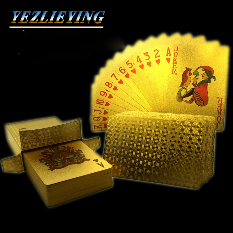 

24K Gold Plastic Playing Cards, Durable, Waterproof, PET, Gold Foil, Deck Poker, Magic Cards, 1Pc Set