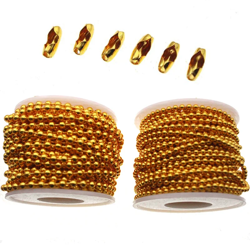 3m/lot 2.4mm 3.2mm Stainless Steel Gold Ball Bead Chains Bulk & Connector Clasps for DIY Necklace Jewelry Findings Making