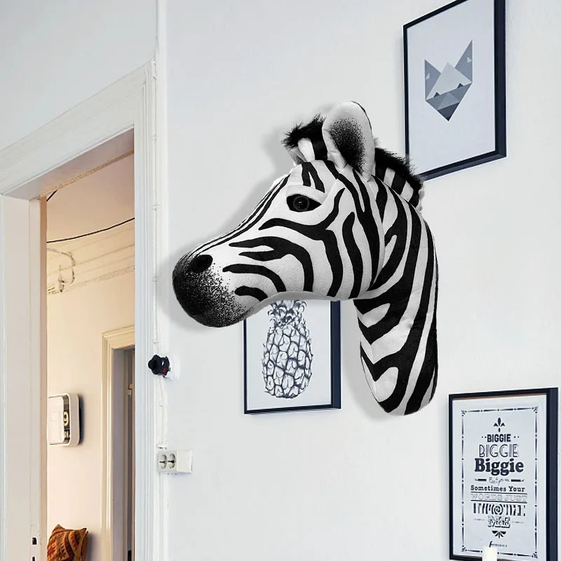 3D Lifelik ZOO Forest Animals  Photo Props Zebra Head Wall Plush Toys Bedroom Decoration Party Decoration