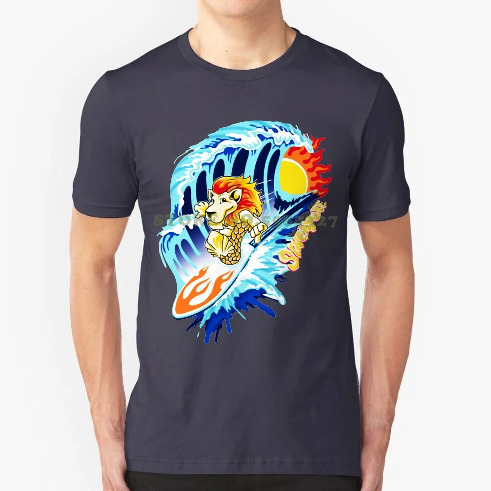 Merlion Surfer T Shirt Cool Fitted Crewneck 100% Cotton Tops & Tees Casual Tee Shirt For Men Labor Day Trend Tops