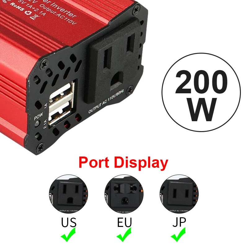 200W 자동차 전원 인버터 12V 220V 및 AC 110v 변환기 자동 충전기 변환기 어댑터 수정 사인파 EU 미국 JP 소켓