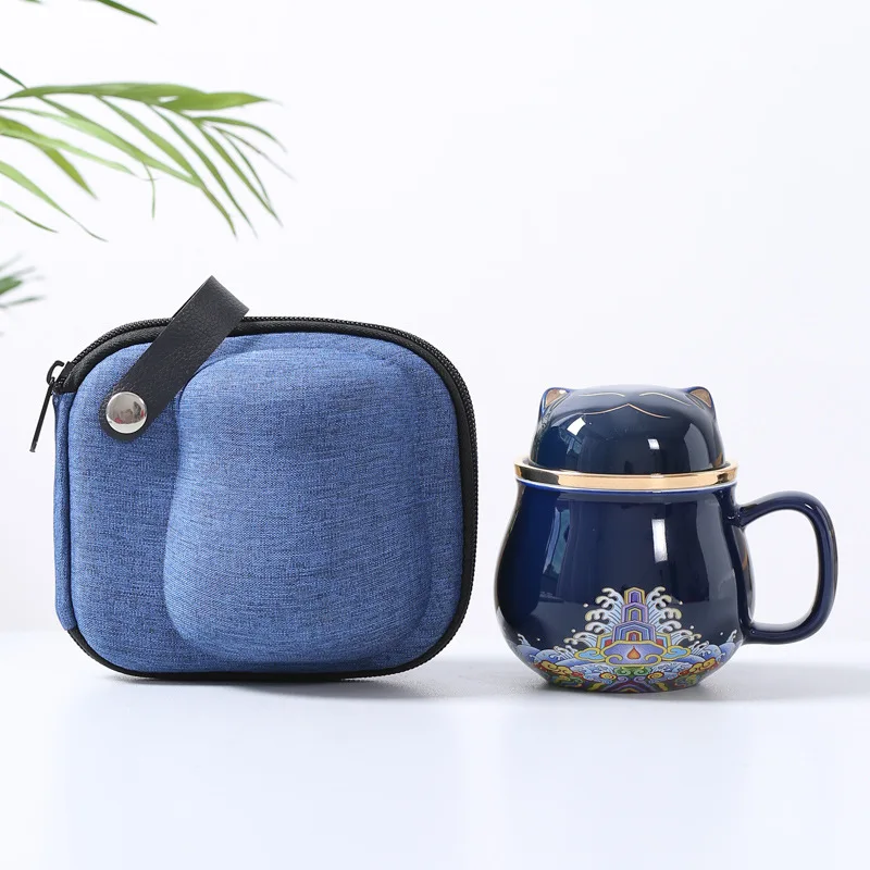 NONE Chinesische Cartoon Keramik Katze Becher Büro Teetasse mit Abdeckung getrennt Teetasse für Tee Geschenk Tasse 320 ml, 1 Stück 6