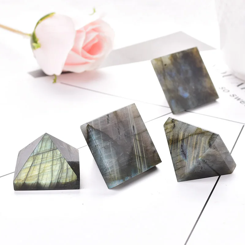 1PC Natural Labradorite Pyramid Energy Stone Reiki Ornaments Crystal Point Tower Home Decoration Meditation Ore Mineral DIY Gift images - 6