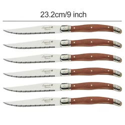 Stainless steel Laguiole Wooden Table Knives Steak Dinner Knifes Wood handle Japanese Cutlery Korean Dinnerware 6-10pcs 9inch