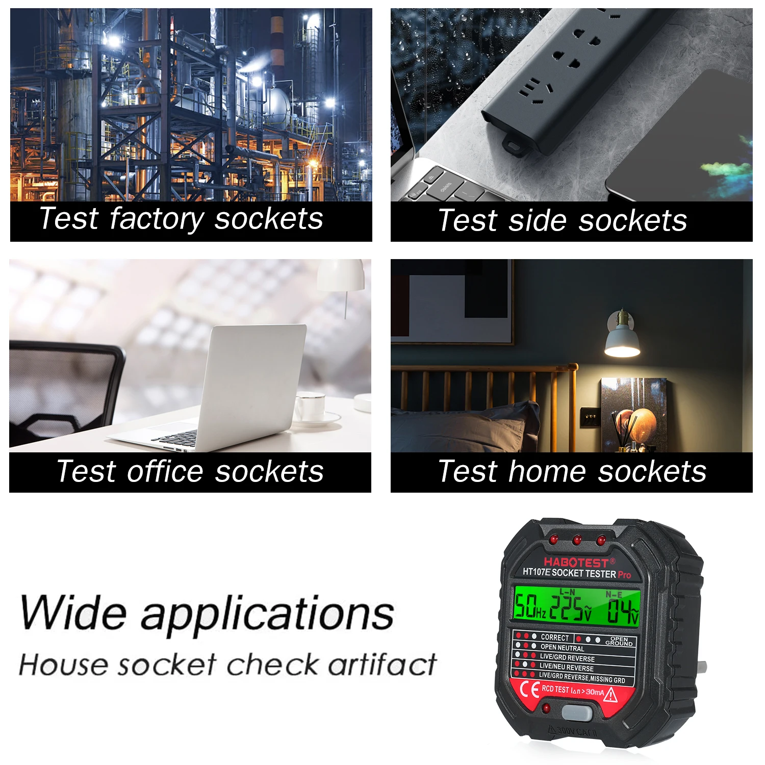 HABOTES GFCI Outlet Tester napięcie 90-250V miernik do gniazdka automatyczne elektryczne obwód polaryzacji czujnik napięcia Breaker Finder