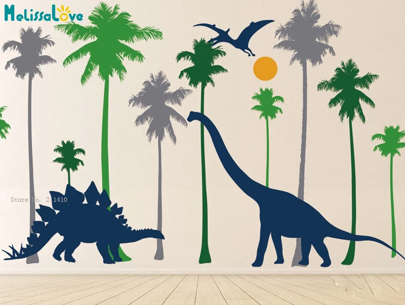 

Custom Colors Large Tree With Dinosaurs Wall Decals Forest Stickers Home Kids Room Décor Self-adhesive YT6589