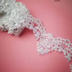 9Yards 8cm Wide Pure White Ivory Edge Polyester Embroidery Lace Trim for Bridal Wedding Gown Costume Design Lace Ribbon