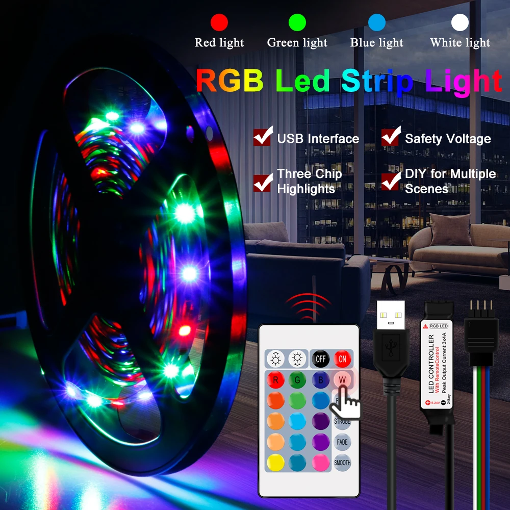 

Светодиодная лента RGB с USB, гибкая Водонепроницаемая лампочка для подсветки телевизора, настенная лампа для украшения дома, комнаты, светодиодный светильник с ИК-управлением, RGBW s