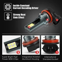 2Pcs H8 H11 LED Bulb H16 JP 9005 HB3 9006 HB4 Led Lamp Super Bright Car Fog Lights Day Driving Running Light 12V 6000K White 3