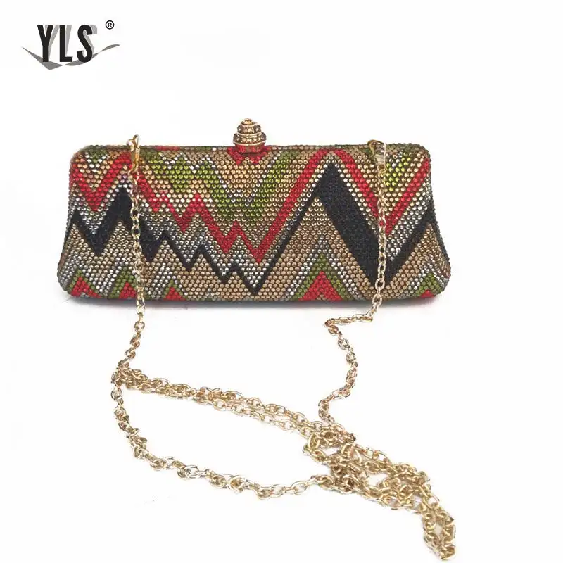 Multicolor Crystal Vintage Handbags Clutch Women Wave Pattern Rhinestone Evening Party Purses Sac Main Femme Formal Occasion