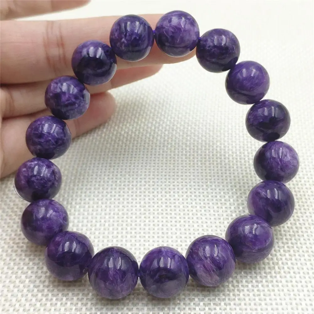 

Natural Purple Charoite Bracelet From Russia 13mm Crystal Charm Round Beads From Russia Fashion Stone For Women Men AAAAA