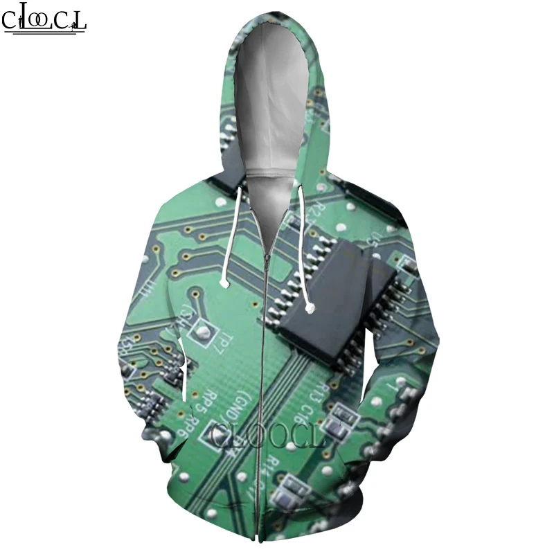 HX Electronic Chip Men Women Fashion Zipper Hoodies 3D Print Casual Harajuku Autumn Hot Selling Clothes Hoody Hip Hop Tops