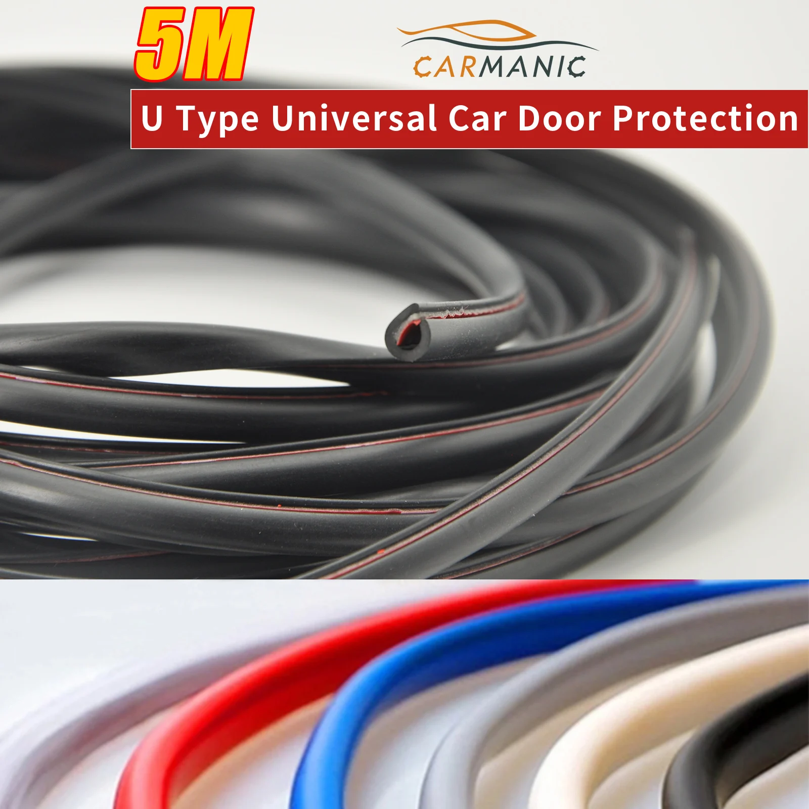 

5M U Type Universal Rubber Door Edge Guards Trim Styling Moulding Protection Decoration Strip Scratch Protector For Car Vehicle