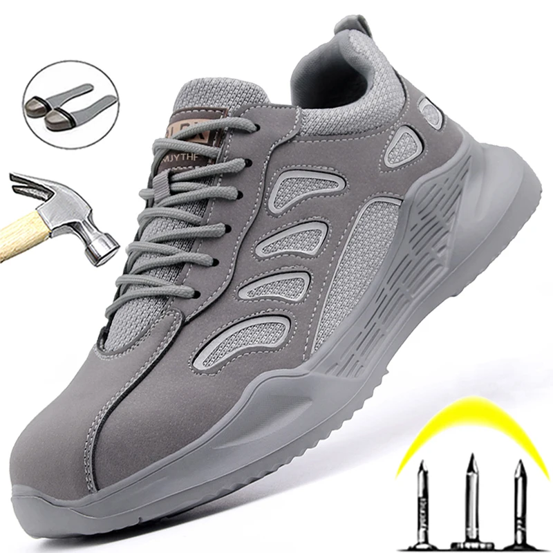 Light Work Shoes Men Reflective Safety Shoes Men Anti-Smash Steel Toe Shoes Puncture-Proof Boots Work Sneakers Protective Shoes