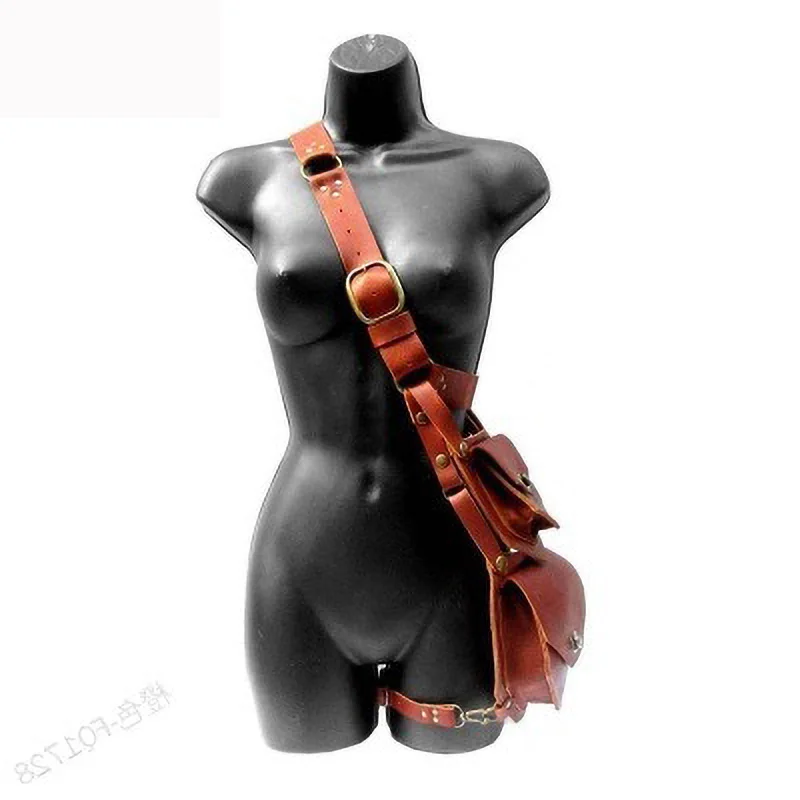 Handmade Steampunk Gothic Leather Double Holster Bag Vintage Antique Belt Pocket Cosplay Costume Viking Style Satchel For Women