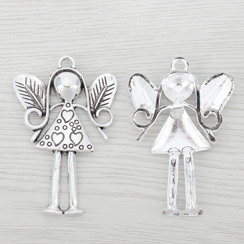 6 x Large Guardian Angel Charms Girl Pendants Fit Necklace Jewelry Making Findings 55x36mm