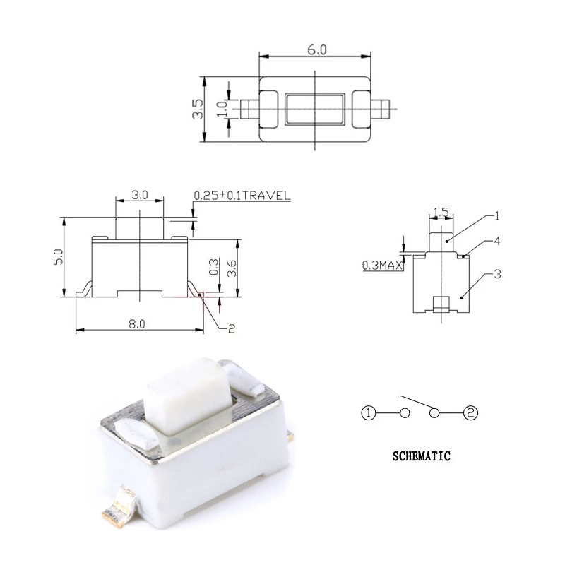 40Pcs/lot 3*6*5 White SMD Touch Button Micro Switch ON/OFF For Mobile Phone PCB Sound Car Remote Control Keyboard