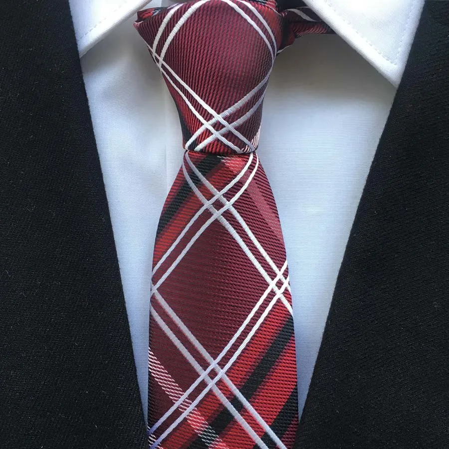 

Men's Ties Jacquard Woven Neck Tie Red Plaids Neckties to Match Shirts