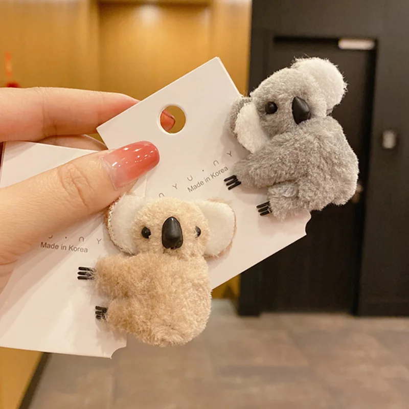 Koala Bear Plush Hairpin Clip Cute Animals Cosplay Hair Accessories For Girl Child Cartoon Ponytail Hardware Koala Model Dol