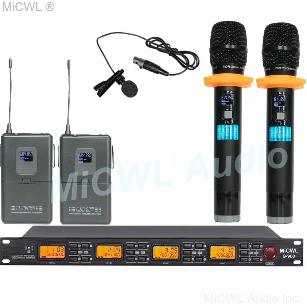 MiCWL Professional 2 Lavalier 2 Handheld UHF Wireless Karaoke Microphone System 240 Channel  G900