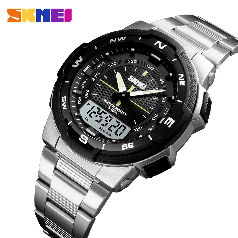 

SKMEI Watch Men's Watch Fashion Sport Watches Stainless Steel Strap Mens Watches Stopwatch Chronograph Waterproof Wristwatch Men