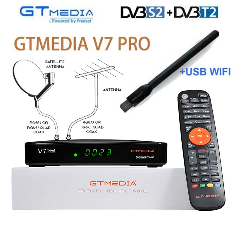 GTMEDIA V7 Pro Комбинированный приемник спутникового телевидения DVB S/S2/S2X/T/T2 Комбинированный H.265 HEVC 10-битная поддержка Италии Tivusat CA Слот для карт TV BOX