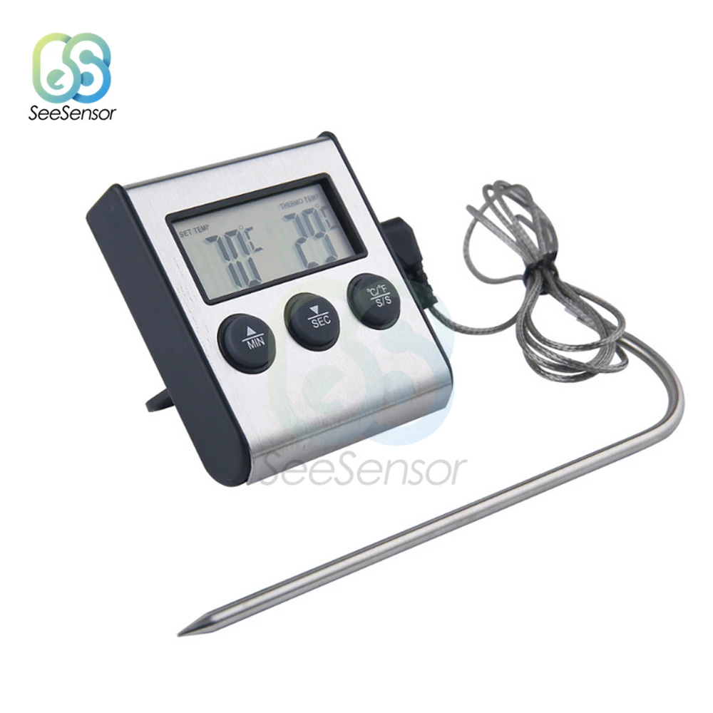 Kitchen Food Thermometer Digital Probe Oven & Meat Thermometer Timer for BBQ Grill Meat Food Cooking Temperature Gauge