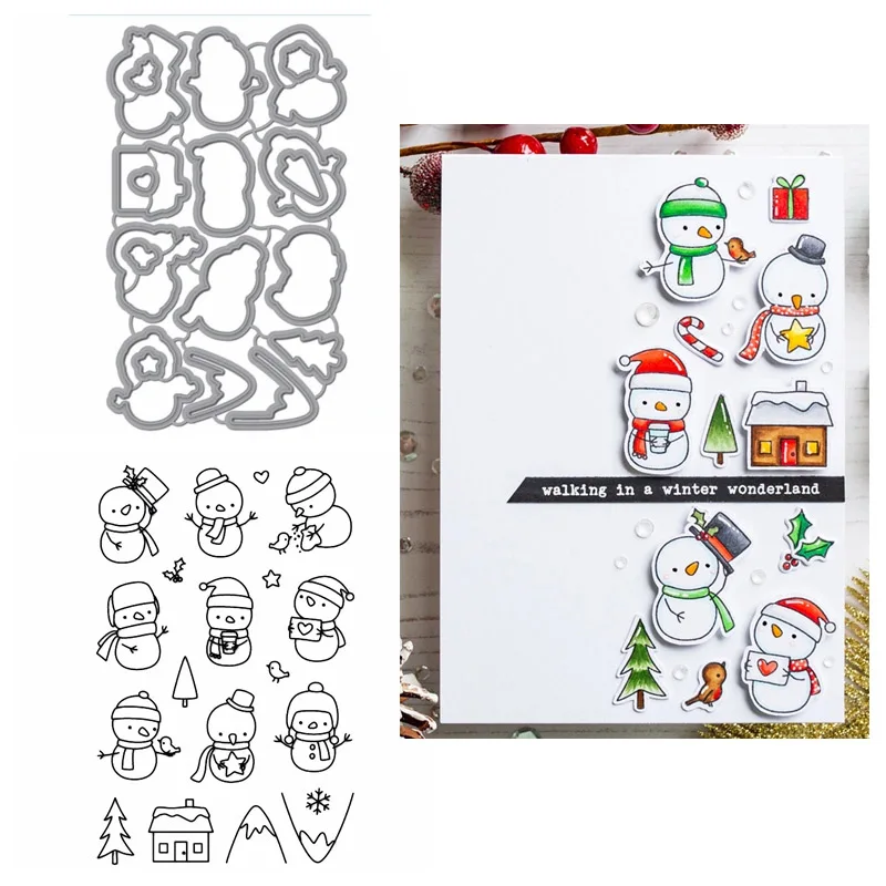 2pcs/lot Frosty Littles Stamp Cute Snowman Clear Stamps set and Coordinating Metal dies for DIY Scrapbooking Card Craft 2020