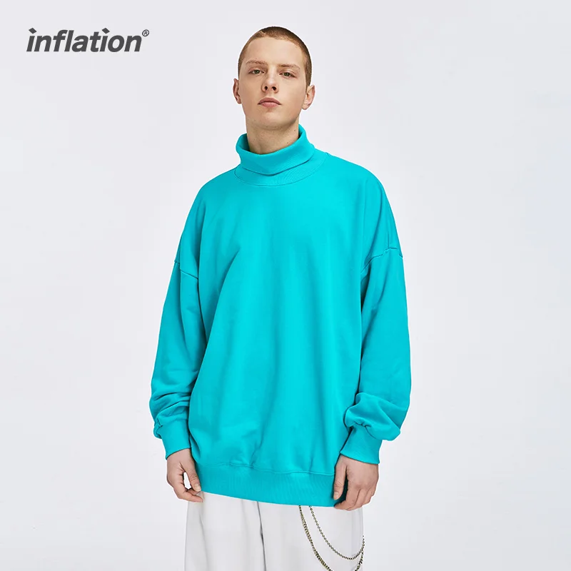 INFLATION Basic High Collar Drop Shoulder Oversized Sweatshirt Unisex Streetwear Hip Hop Pulllovers