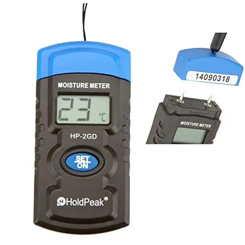 HoldPeak HP-2GD 3-in-1 Two Pin Mini Digital Wood Moisture Meter Wood Humidity Tester Timber Damp Detector with Large LCD Display