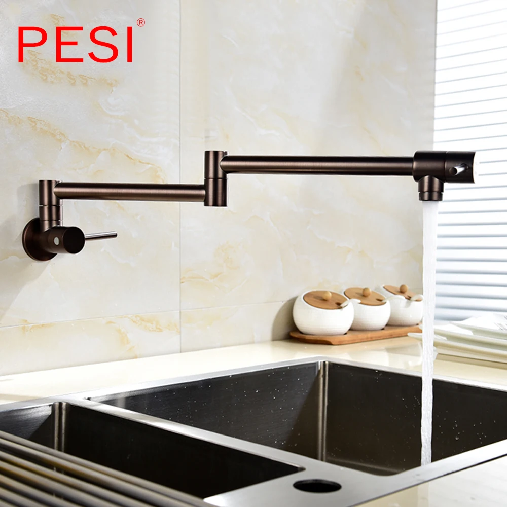 Brass Wall Mounted Kitchen Faucet Swivel Folding Retractable Rotary Stretch Basin Faucet Single Hole Faucet Sink Tap.